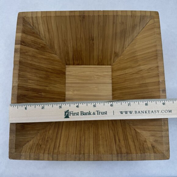 Vintage The Pampered Chef 1108 Bamboo Square Bowl 9-1/4" Tapered Wood Salad - Picture 10 of 12
